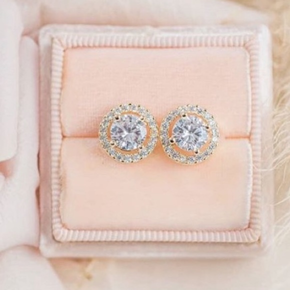 Diamond CZ Studs | 18K Yellow Gold - Picture 9 of 12